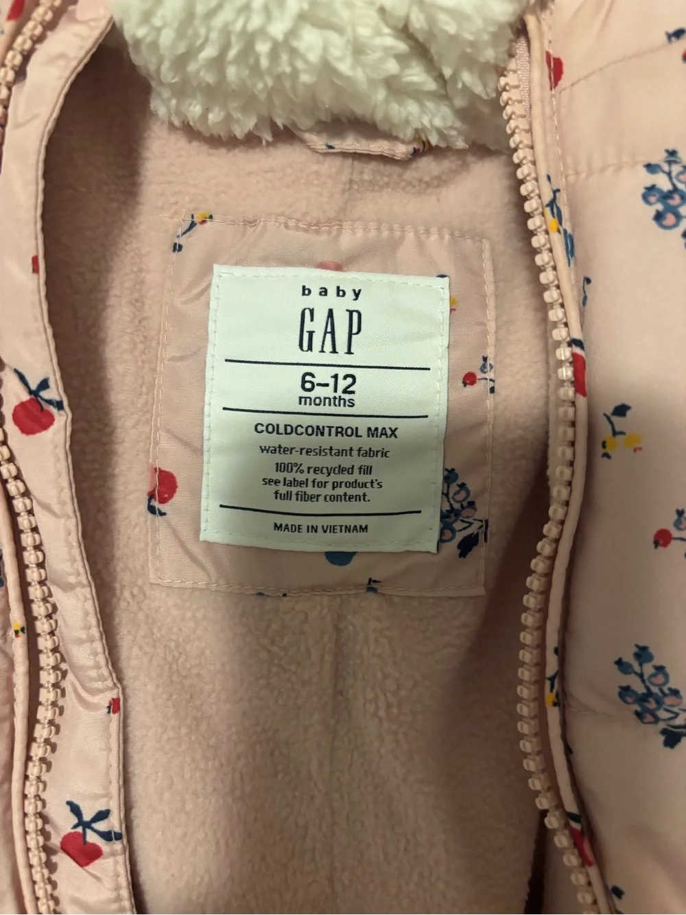 Baby GAP One-Piece Hooded Snowsuit in Light Pink with Floral Print 6-12M